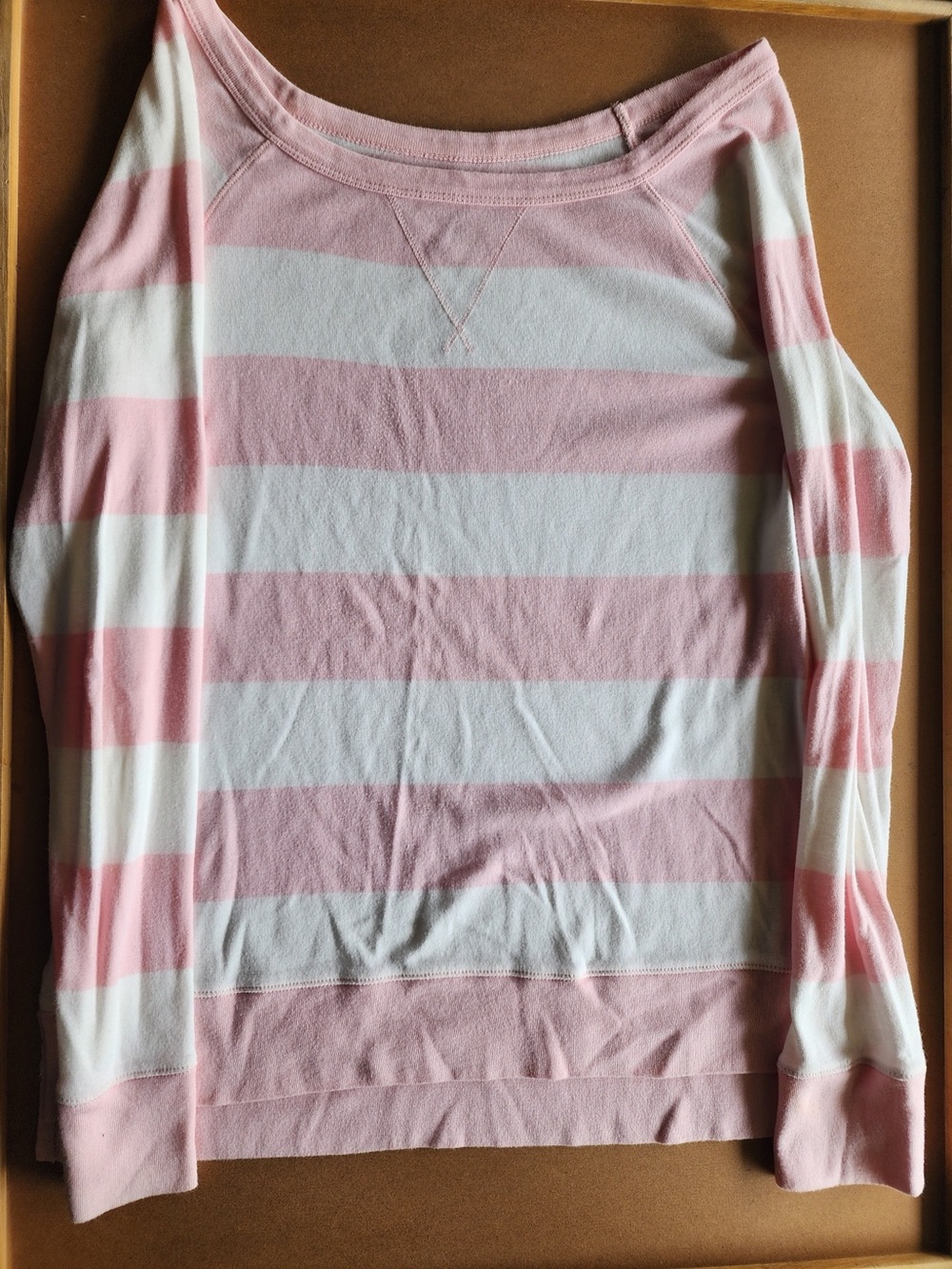 Pink & White Striped Raglan Crewneck Sweatshirt Pullover
